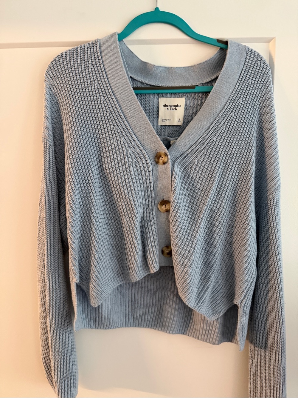 Abercrombie & Fitch Pale Blue Cropped Button-Front Cardigan